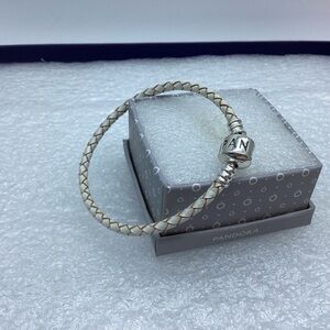 Pandora,”22CM Single White Woven Braided Leather  Clasp  “ 22CM/8.66 Inches